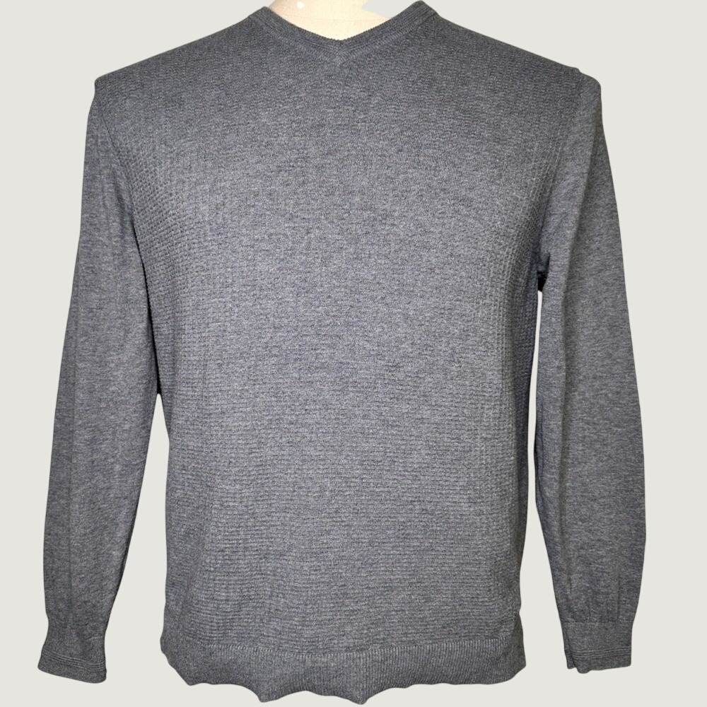 Tommy Bahama IslandZone Mens Large Grey V-Neck Coolmax Performance Sweater Relax